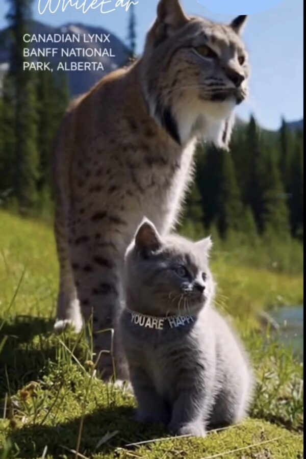 Wild Canada Lynx Rescues a Lost Gray Cat in Banff National Park